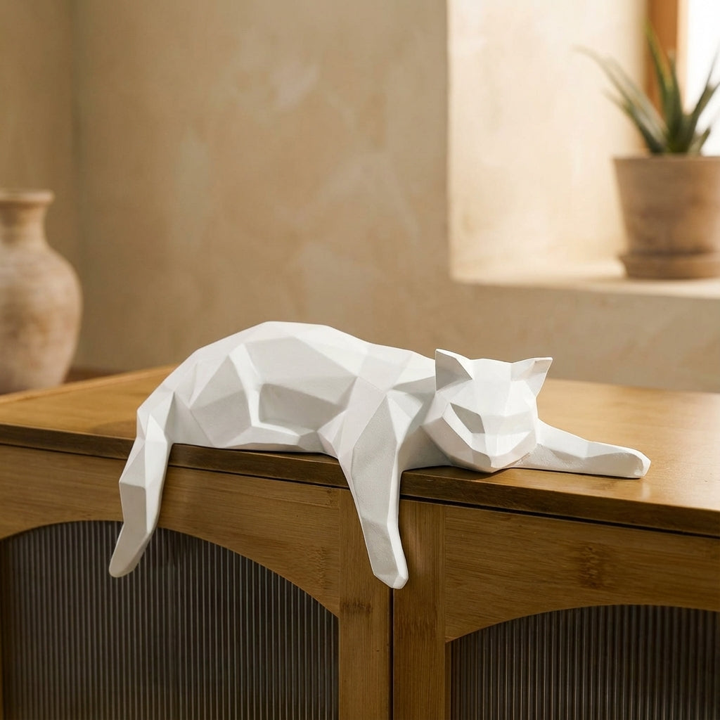 Modern Geometric Resin Cat Sculpture