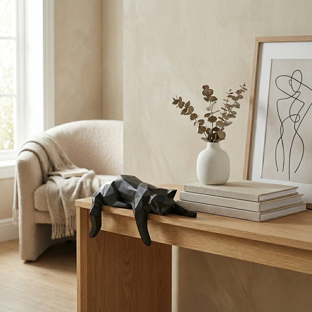 Modern Geometric Resin Cat Sculpture