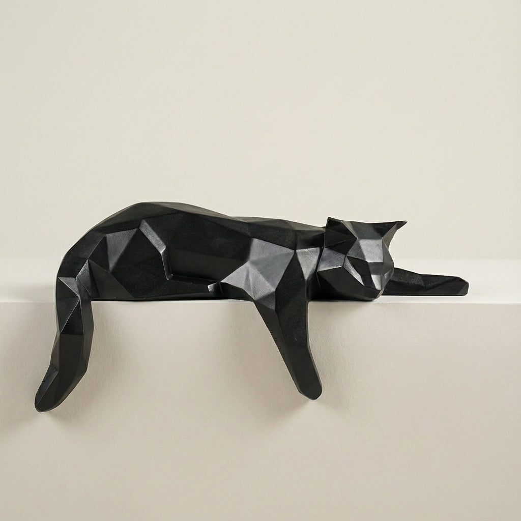 Modern Geometric Resin Cat Sculpture Black