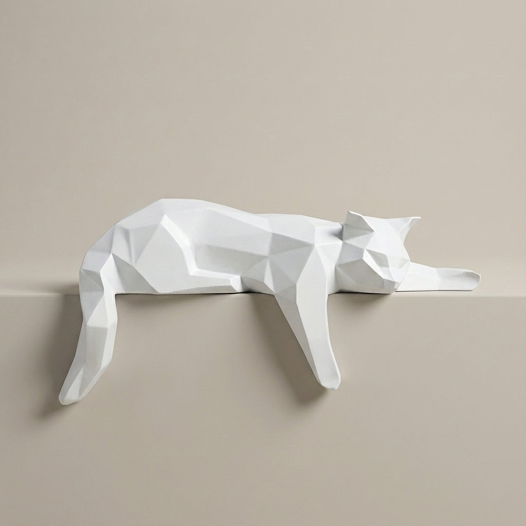 Modern Geometric Resin Cat Sculpture White