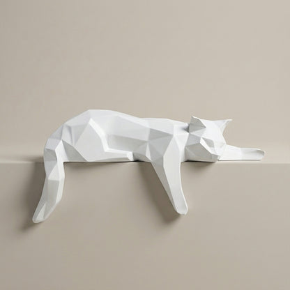 Modern Geometric Resin Cat Sculpture White