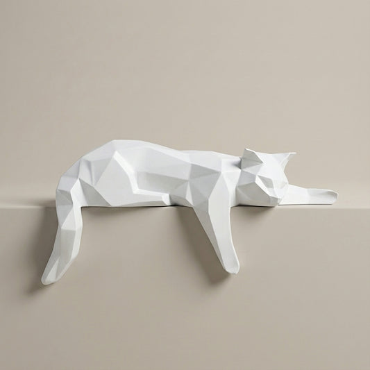 Modern Geometric Resin Cat Sculpture White